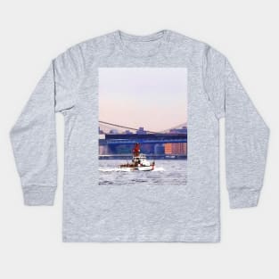 Coast Guard Cutter Near Brooklyn Bridge Kids Long Sleeve T-Shirt